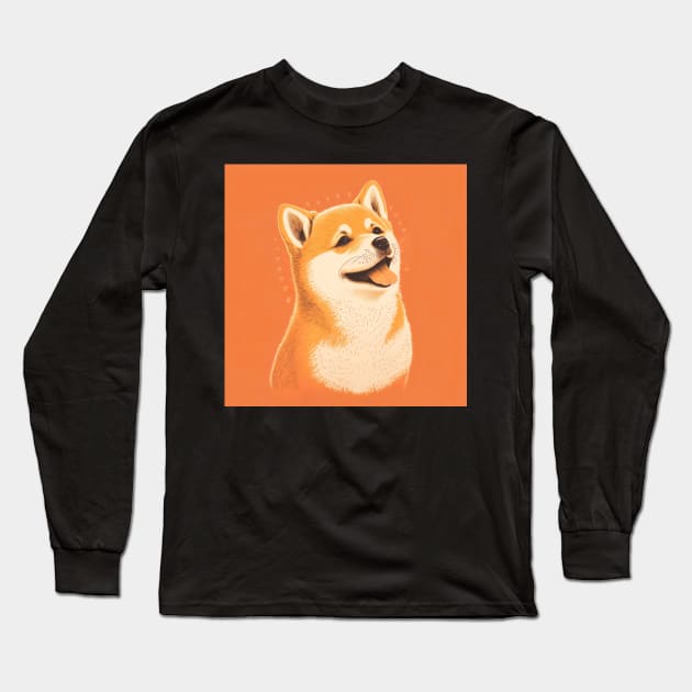 Happy and Cute Shiba Inu Drawing Illustration Long Sleeve T-Shirt by unrealartwork